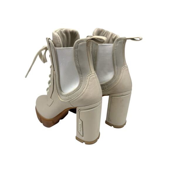 Prada Vanilla Leather and Neoprene Lace Up Combat Platform Boots Size 39 - Picture 6 of 12